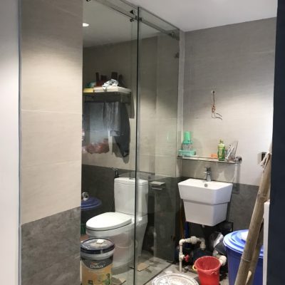 Cabin kính 2 cánh lùa kính cường lực trắng trong