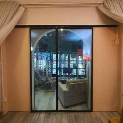 Cửa lùa 2 cánh hệ nhôm Slim không ray dưới