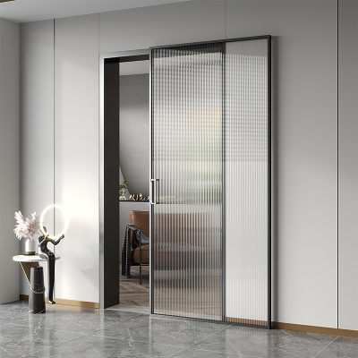 Cửa Slim trượt 1 cánh không ray dưới kính sóng to