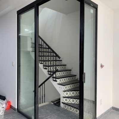 Cửa lùa 2 cánh không ray nhôm Slim ngăn phòng